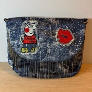 Manocchio Patchwork Denim Print Crossbody Bag
